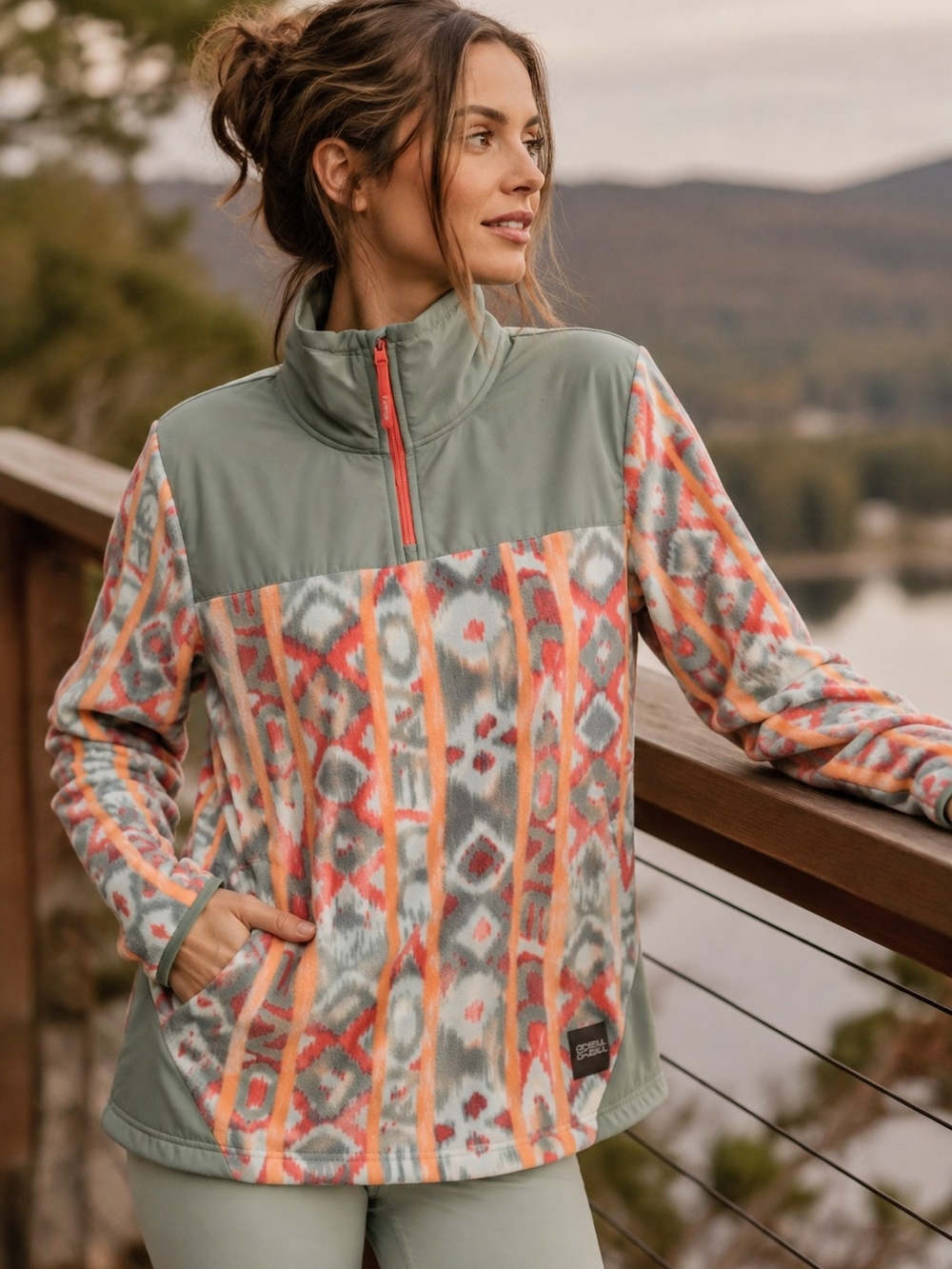 O’Neill XS Retro Geometric Fleece Quarter Zip Pullover